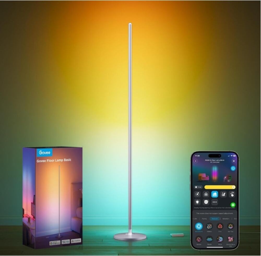 Govee RGBIC 1000LM Smart LED Corner Floor Lamp Alexa Music Sync Silver